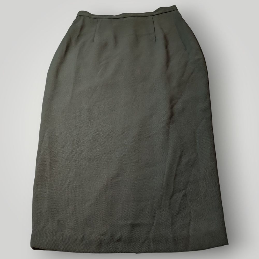 Donna Ricco Women's 12 Olive Green Back Zip Straight Midi Skirt Made in USA